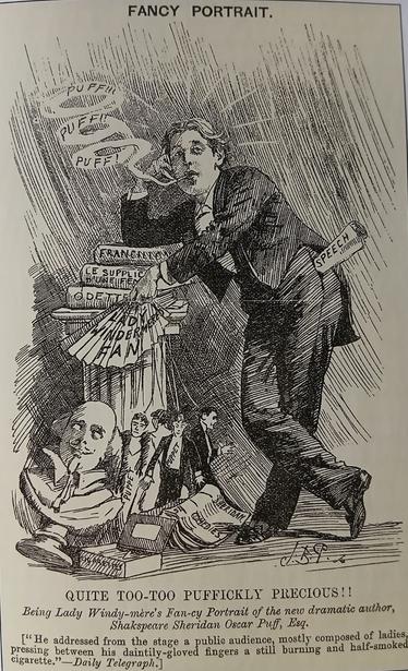 FANCY PORTRAIT
"Wilde Quite Too-Too Puffickly Precious"
(Punch, 5 March 1892)