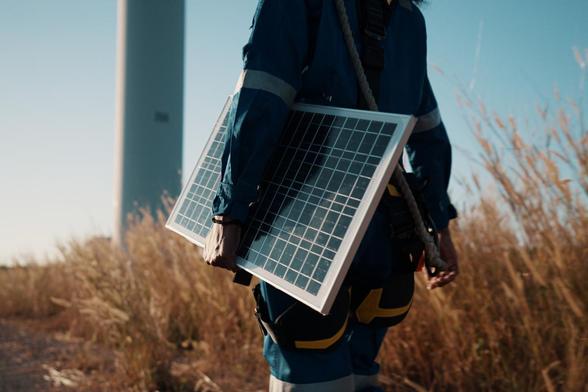 Imagen de archivo de una persona llevando una placa solar bajo el brazo. (Getty Images)