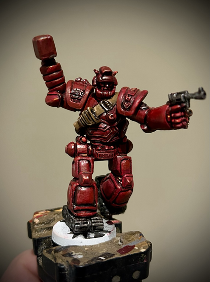 A model of the ABC warrior ‘Hammerstein’ produced originally by Mongoose Miniatures, later sold to Warlord Games. Work in progress on painting.