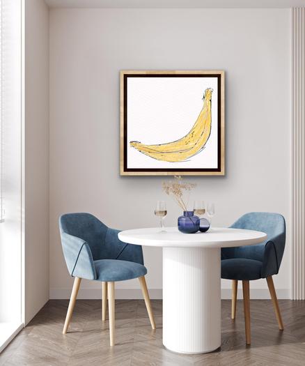 This minimalist banana sketch captures the simple elegance of a single ripe banana with expressive linework and subtle color. Featuring loose, spontaneous strokes and a casual hand-drawn style, this artwork is perfect for modern kitchens, cafés, or fruit-themed decor. A playful blend of realism and abstraction, this banana sketch brings a lighthearted, artistic touch to any space. Ideal for foodies, sketch art lovers, or anyone who appreciates minimalist design.

A simple sketch features a yellow banana with rough pencil outlines, giving it a casual and playful appearance. The background is a plain, off-white surface that allows the banana to stand out prominently.