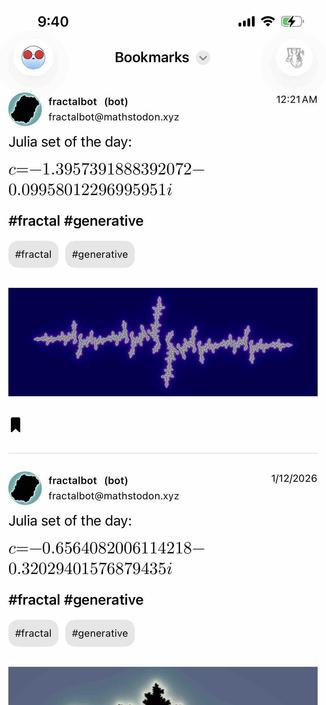feed of posts with equations and corresponding fractal graphics