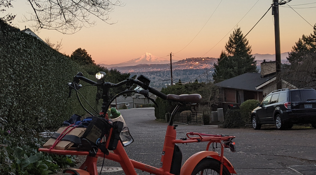 Mt Hood from Portland at sunset
