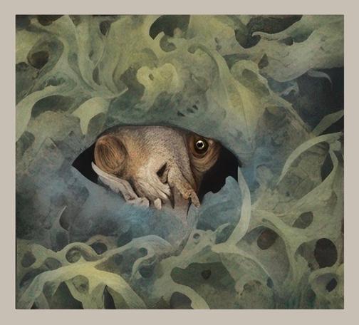 Imagine pressing your palm against a curtain of leaves. Cool, slightly damp, their edges curled like the lips of a secret. Beneath your fingers, something stirs. Not a rustle, but a presence, warm and alive. Your hand brushes a rounded ear, soft as moss, then pauses at the curve of a cheek, half-buried in the green. And then, there… just above your fingertips, a single eye. Not staring, but resting on you, heavy and wet, like a dewdrop balanced on the edge of a blade of grass. The air around it hums, thick with the scent of earth and something older, something wild. The leaves don’t hide it. They cradle it, as if the creature and the forest share the same breath.