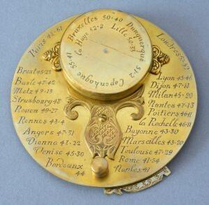 View of the under side, with latitudes of european cities, mostly in France.