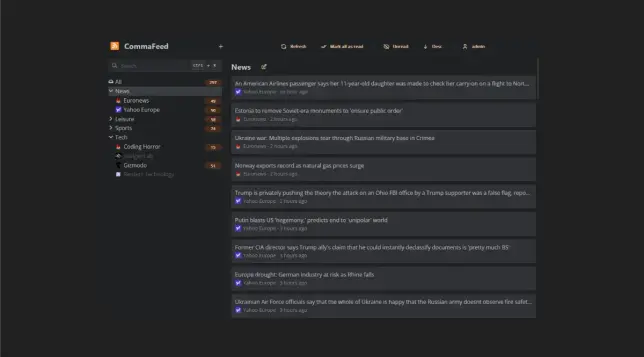 Bloat-free feed reader. CommaFeed is a Google Reader inspired self-hosted RSS reader, based on Quarkus and React/TypeScript.