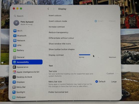 MacOS accessibility preferences with contrast slider nudged up and so no toggles at all showing