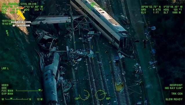 Vista aérea del accidente de trenes cerca de Adamuz (Córdoba) este lunes. EFE/ Guardia Civil