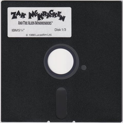 Ein Scan der ersten 5,25Zoll Diskette von Zak McKracken für IBM-PC.