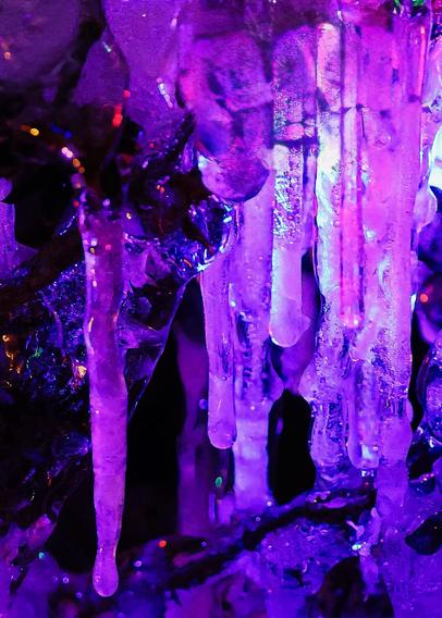 Christmas lights thru icicles
