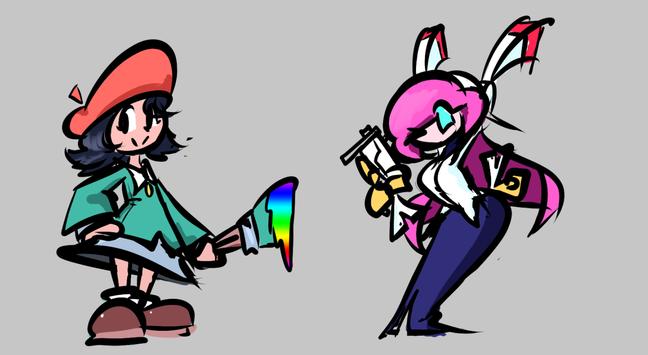 a drawing of Adeleine and Susie from the kirby series