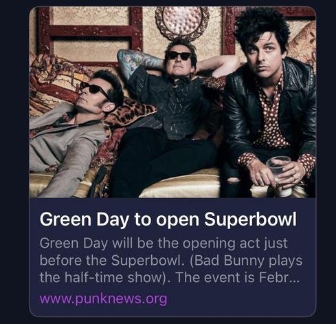 photo of Green Day announcing them opening the Super Bowl