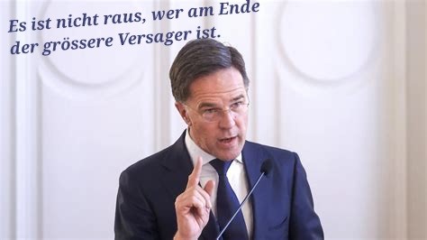Marc Rutte mit erhobenem Zeigefinger, spruch: es ist nicht raus, wer am Ende die wirklichen Versager sind.