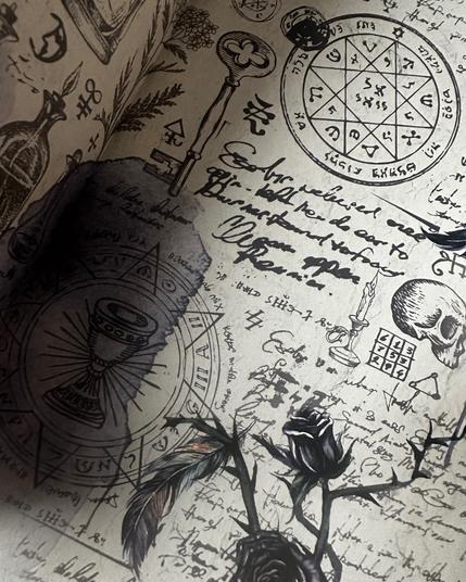 Ein Foto von einer Seite aus dem Buch mit Hexerei-Symbolen darauf.