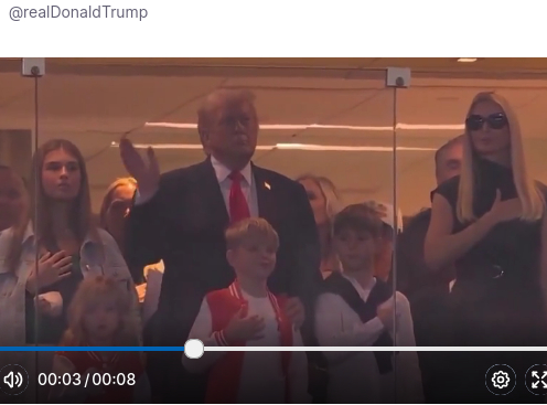Trump shared a video of himself on social media, in which he can be seen grabbing a young boy by the shoulders while everyone else listens to the national anthem with their hands over their hearts.
Here, the US president can be seen taking his right hand off the child during the national anthem to wave to the people.