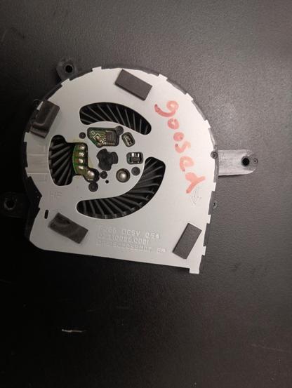 this fan is goosed and marked as such (bearing is knackered, makes aircraft noise at high speed)