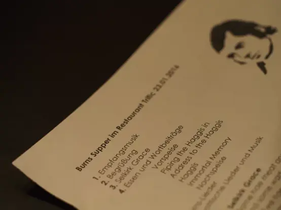 Ein Zettel zur damaligen Burns Night im Trific in Hamburg