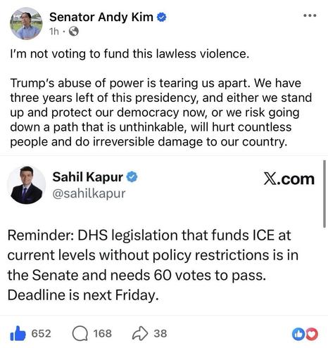 Andy Kim comes out opposing DHS bill.