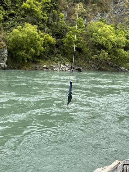 William C. Tracy just reaches the water after a bungee jump off the 43m tall Kawarau bridge outside of Queenstown, NZ