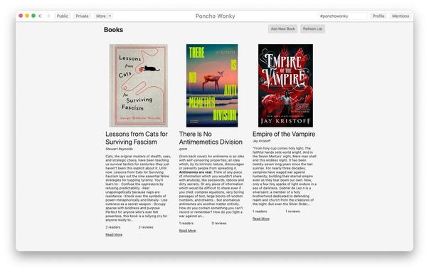 a screenshot showing the books page in patchwork