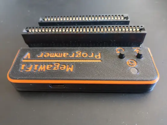 Photograph of the MegaWiFi programmer V from the upper-top side. USB-C connector can be seen.