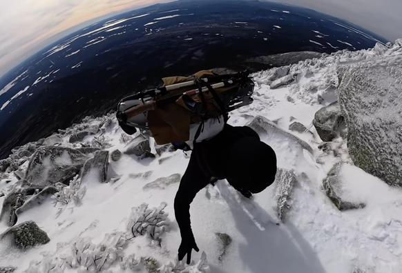 Drew Boysen hiking up Mt Katahdin to kick off his south bound hike of the Appalachian Trail.