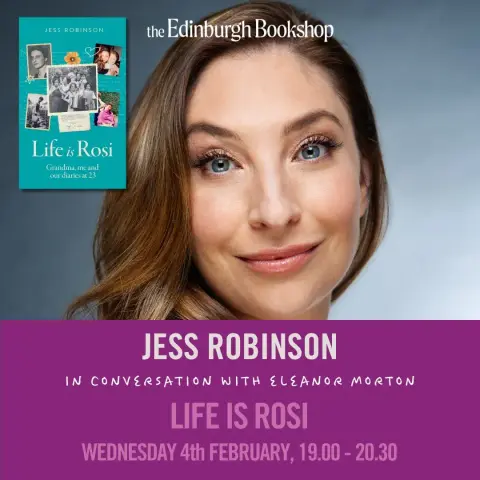 Poster advertising upcoming author event with Jess Robinson in the Edinburgh Bookshop on Wednesday 4th February at 7pm