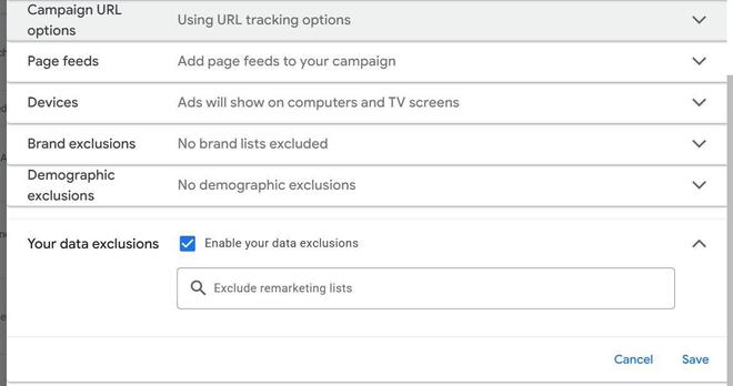 Google Ads data exclusions for Performance Max campaigns