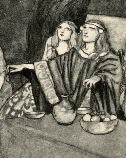 CúChulainn and Emer, cropped from Stephen Reid's artpiece on which there are no known copyright restrictions