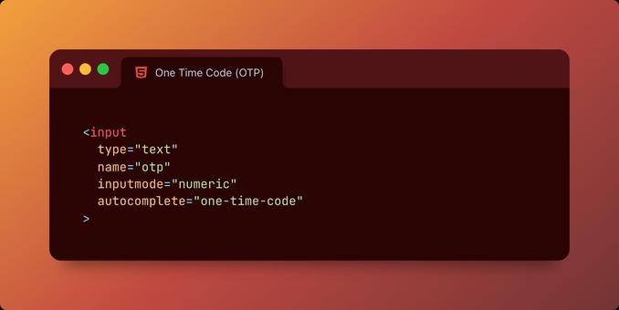 A code screenshot of an input field with autocomplete="one-time-code".