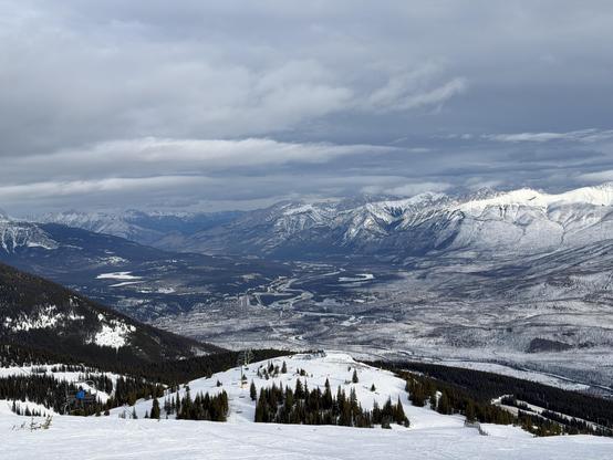 Looking down from Marmot Basin, across the burned out value to the townsite of Jasper.