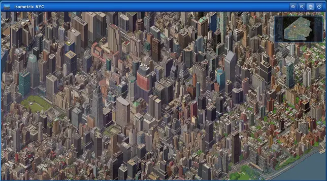 Eine sehr detailierte Isometrische Karte von New York im Stil von Simcity und Co.