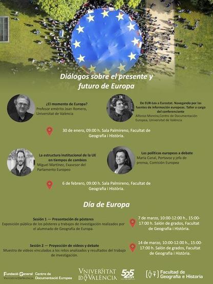 Diálogos sobre el futuro de Europa | Ciclo de conferencias y talleres organizados por la Facultad de Geografía e Historia de la Universitat de València: Hoy 30 de enero, a partir de las 9 h. Sala Palmireno, Facultat de Geografia i Història de la #UV