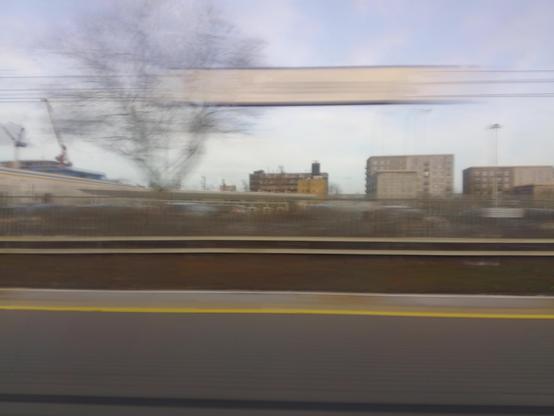 Stevenage Station sign, elongated and illegible on account of the speed we were passing through at.