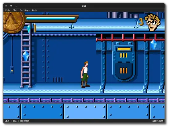 🕶️ A view of its user interface (v. 0.5, on Linux, in GBA emulation) with the game “Atlantis - The Lost Empire” a platform game with cartoon graphics: the protagonist is in a submarine near steam boilers, with a ladder to his left and crystals to collect.

📚️ GSE is a libre, multiplatform emulator of Game Boy, Game Boy Color, and Game Boy Advance consoles designed for speedrunners (and can also be used for classic emulation). It also emulates Game Boy Player accessories (support for GB, GBC, and GBA games on the GameCube console) and Super Game Boy 2 (support for GB games on the SNES console). For speedrunners, it provides a constant clock frequency (~59.7275 FPS) and thus an extremely smooth frame rate, as well as a low-latency mode (at the cost of a potentially less consistent frame rate). It offers 100 save slots, drag-and-drop support (for ROMs and saves) and compressed ROMs, graphics filters, DPI-based interface scaling, configurable keyboard shortcuts with modifiers, and support for many gamepads (thanks to SDL3). It requires the original BIOS to function. A very good emulator.