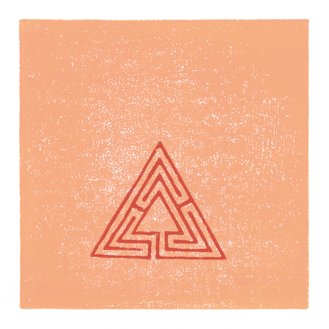 Zweifarbiger Linoldruck, dunkelrot auf apricot