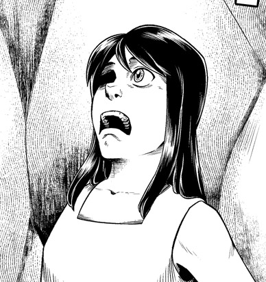 Fragmento de una viñeta donde una adolescente mira hacia arriba con cara de sorpresa.