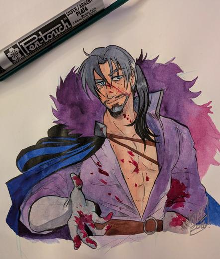 A photo of a character painted in watercolour
