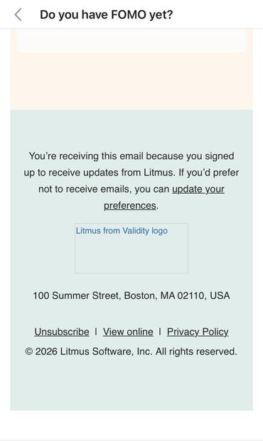 “You’re receiving this email because you signed up to receive updates from Litmus….