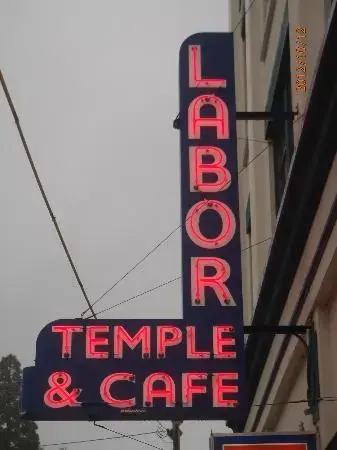 Neon sign advertising "Labor Temple & Cafe" (this one is in Oregon, actually)