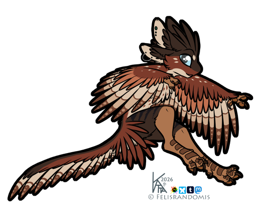 An avali jumping left to right, his tail out behind him.