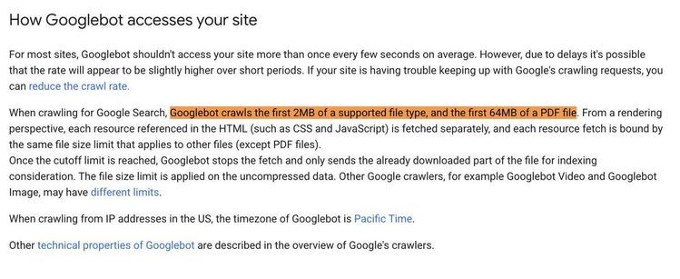 Google clarifies Googlebots crawling limit of 15MB (old) but what is new is 2MB for other file types and 64MB for PDF documents