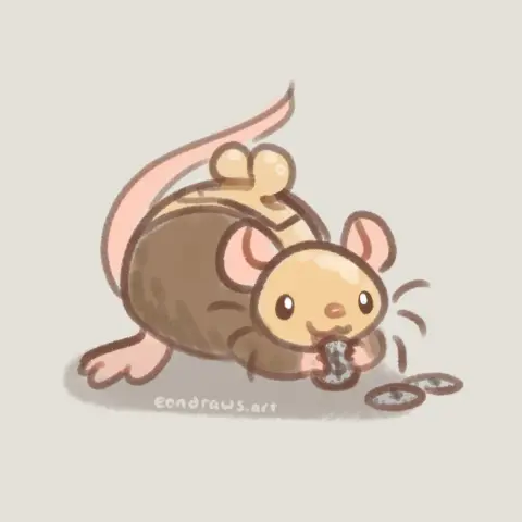 a coin purse that's actually a cute little rat, munching on some coins