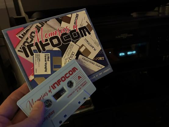 The album "Memories of Infocom" on tape and on CD, playing on my CD player.