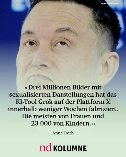 Drei Millionen Bilder mit sexualisierten Darstellungen hat das KI-Tool Grok auf der Plattform X innerhalb weniger Wochen fabriziert. Die meisten von Frauen und 23 000 von Kindern.