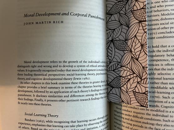 (not the chapter my question was from)
just a shot of the book in the middle, with a title and a subtitle, Moral Development and Corporal Punishment, and, Social-Learning Theory