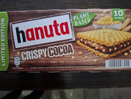 Ein Bild von einer hanuta-crispy-cocoa-Packung plant based.