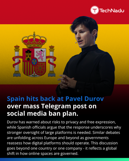 Spain hits back at Pavel Durov over mass Telegram post on social media ban plan