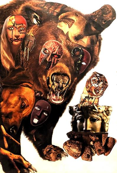 This large format photograph, titled by the artist Piss Pieta on the Rocks, is an obvious homage to Andre Serrano's 1987 Piss Christ. It depicts a cast plastic sculpture of a classic Pieta, the Virgin rendered with the impassive face of Melania Trump, and the supine post crucifixion Christ with the petulant face of Trump. The Pieta is submerged in a large rocks glass together with yellow ice cubes, and the head of Stephen Miller impaled on a cocktail umbrella toothpick, in a liquid resembling cloudy urine. The glass is filled to overflowing. Note the florid gilding of the exposed flesh of both figures of the Pieta, which emphasizes the deep cleavage of the Virgin. A pungent commentary on contemporary politics.