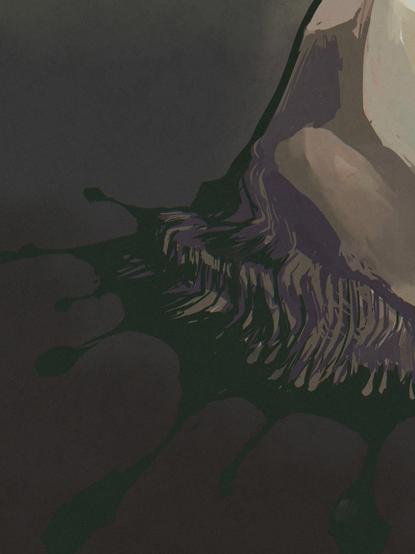 zoom version showing the details of the skirts resembling inky caps mushroom