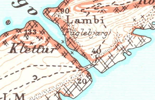 [map portion] showing sheet : MYGGENÆS (M 23) 1974. From the Danmark, Faeröerne 1:20,000 scale series. Publisher: Geodaetisk Institut